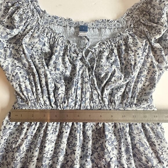 Old‎ Navy Dress Womens S Blue Ditsy Floral L/S Tie Neck Smocked Boho Romantic - Picture 14 of 15